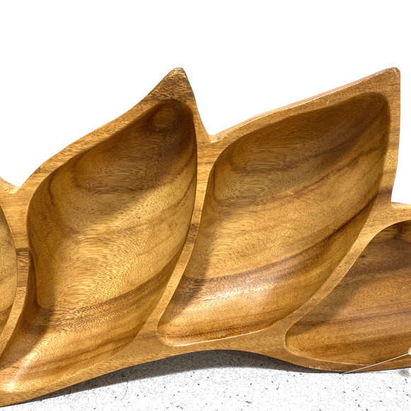 Leilani genuine Monkey Pod Wood hand crafted snack tray 4 section wooden decor - Picture 5 of 9